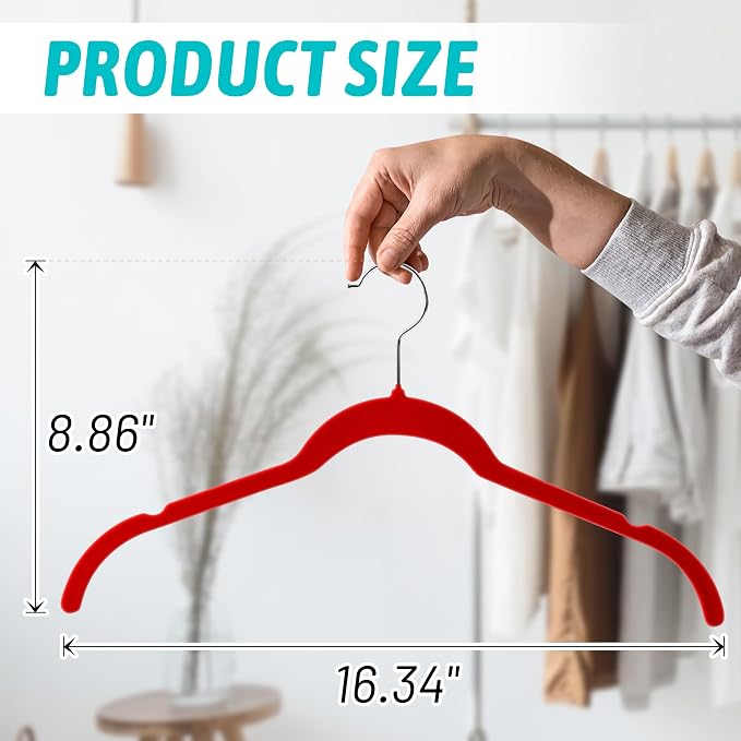 SIshynio 30 Pack Velvet Hangers – Non-Slip Slim Clothes Hangers with 360° Swivel Hook, Heavy Duty Flocked Shirt Hangers for Dresses, Suits, Blouses, Coats(Red) - Image 6