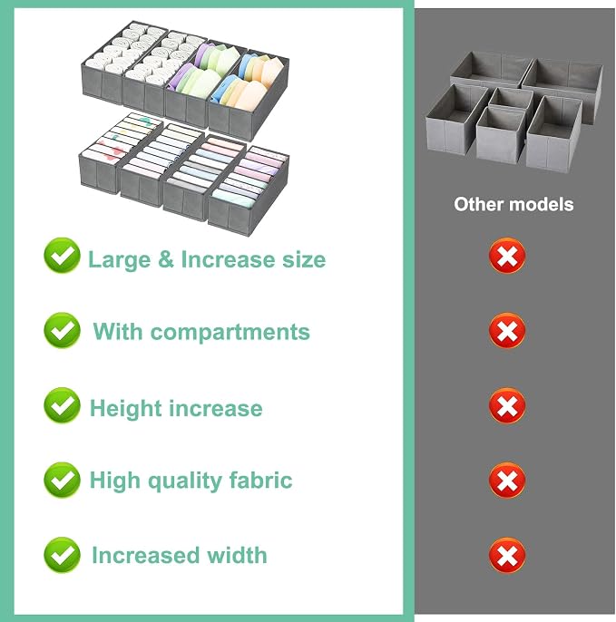homyfort 8 Pack Dresser Drawer Organizers and Storage Bins for Clothing, Large Drawer Organizer Bins for Baby Clothes, T-Shirts, Bra, Underwear, Socks (Grey) - Image 9