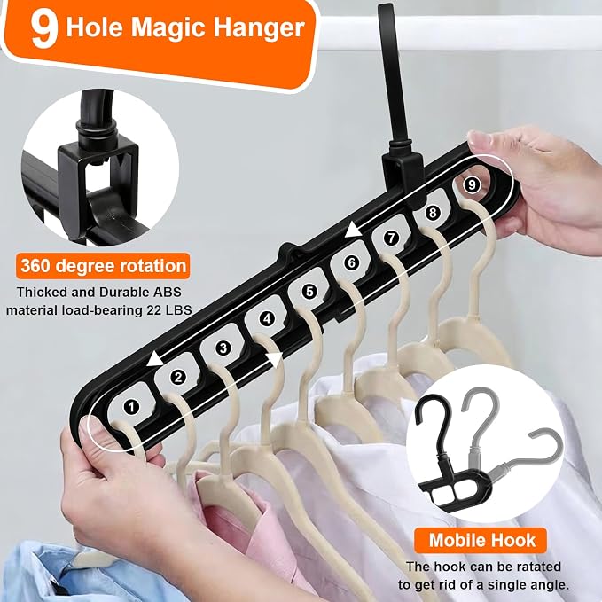 HEYHOUSE Closet Organizers and Storage,College Dorm Room Essentials,Pack of 10 Multifunctional Organizer Magic Space Saving Hangers with 9 Holes Storage Organization for Wardrobe Closet - Image 7