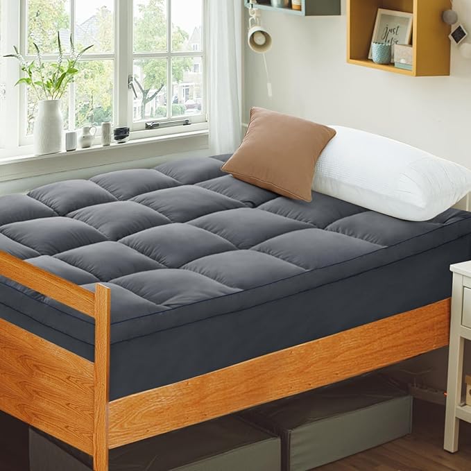 CYMULA Twin XL Mattress Topper College Dorm, Bed Topper Cooling Mattress Pad Cover, Grey Extra Thick Pillow Top Mattress Topper with Deep Pockets, Plush Down Alternative Fill Topper Washable