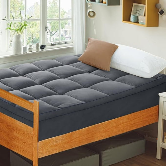 CYMULA Twin XL Mattress Topper College Dorm, Bed Topper Cooling Mattress Pad Cover, Grey Extra Thick Pillow Top Mattress Topper with Deep Pockets, Plush Down Alternative Fill Topper Washable