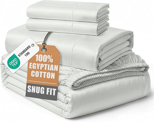LANE LINEN 100% Egyptian Mercerized Cotton King Size Sheets Set, Eco Friendly Sustainably Produced No Pill Fade Resistant 15 Iinch Deep Pocket King Sheet Set - Vaporous Gray
