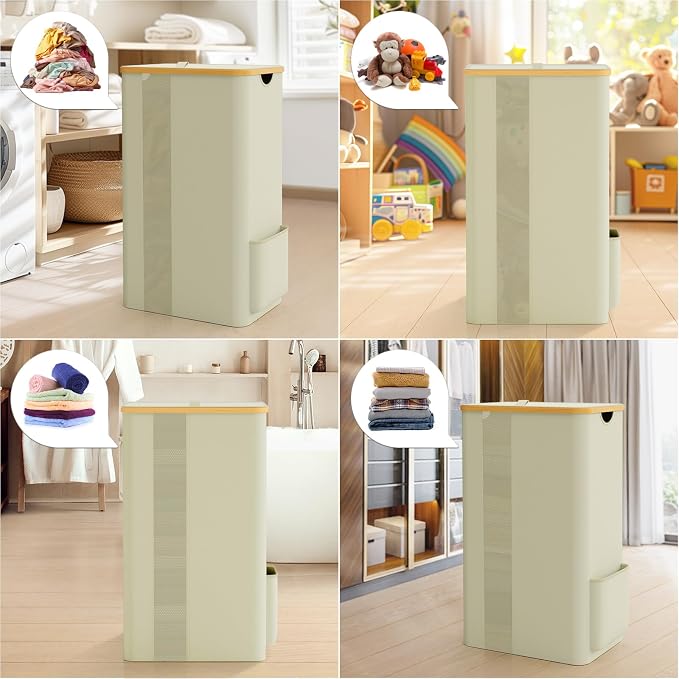 BlissTotes Laundry Basket with Lid, 100L Clothes Laundry Hamper with Handles and Removable Laundry Bag, Breathable Design Hamper with Lid for Bedroom, Bathroom, Dorm, Laundry Room - Beige - Image 7