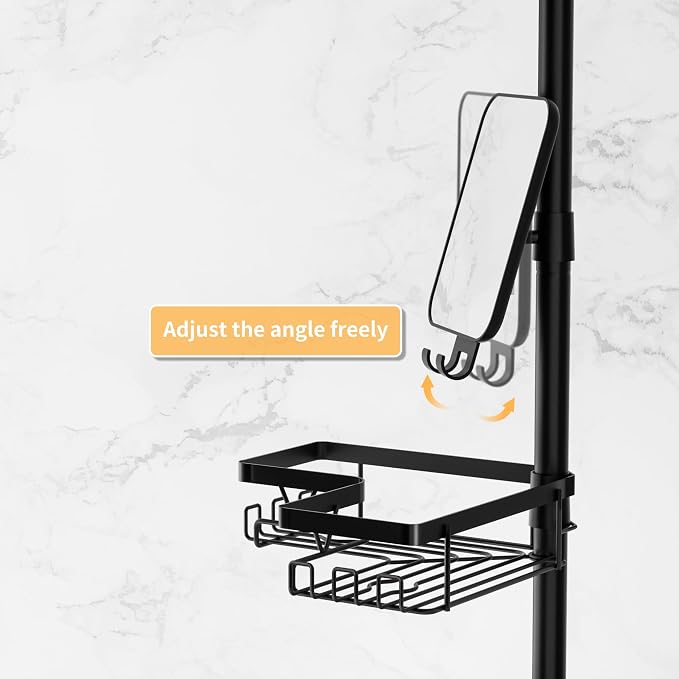 DAOYA Shower Caddy Tension Pole with Anti-Fog Shaving Mirror, Tension Rod Shower Caddy Corner for Bathroom Organizer, Black - Image 4
