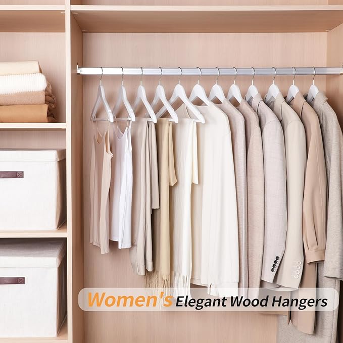 Amazon Basics Durable Wooden Suit Clothes Hangers, White, 20-Pack - Image 5