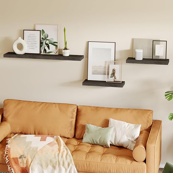 Fixwal 15.8in Floating Shelves, Rustic Wood Finish Wall Shelves Set of 4, Shelves for Wall Decor, with Invisible Brackets for Bathroom, Living Room,Bedroom and Kitchen(Gray) - Image 6