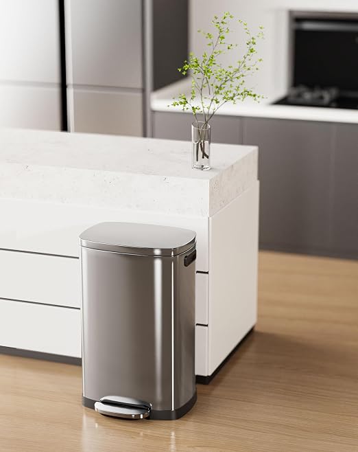 ELPHECO Kitchen Trash Can with Lid Soft Close,13 Gallon / 50L Stainless Steel Pedal Garbage Can, Heavy-Duty Fingerprint Proof Step Wastebasket with 20 Bags, Removable Bucket, Home Office, Silver - Image 7