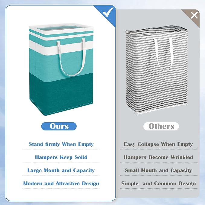 BlissTotes 3-Pack Laundry Basket, Freestanding＆Waterproof Laundry Hamper, Collapsible Tall Clothes Hamper with Easy Carry Handles for Clothes, Towels in the Family and Dorm,Gradient Green,100L - Image 3