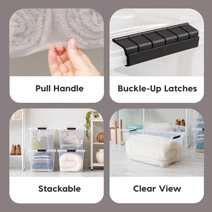 IRIS USA 2-Pack Storage Bins with Lids, 72 Quart, Made in USA Stackable See-Through Organizing Solution Latches Durable Nestable Containers Secure Pull Handle, BPA-Free Plastic - Image 3