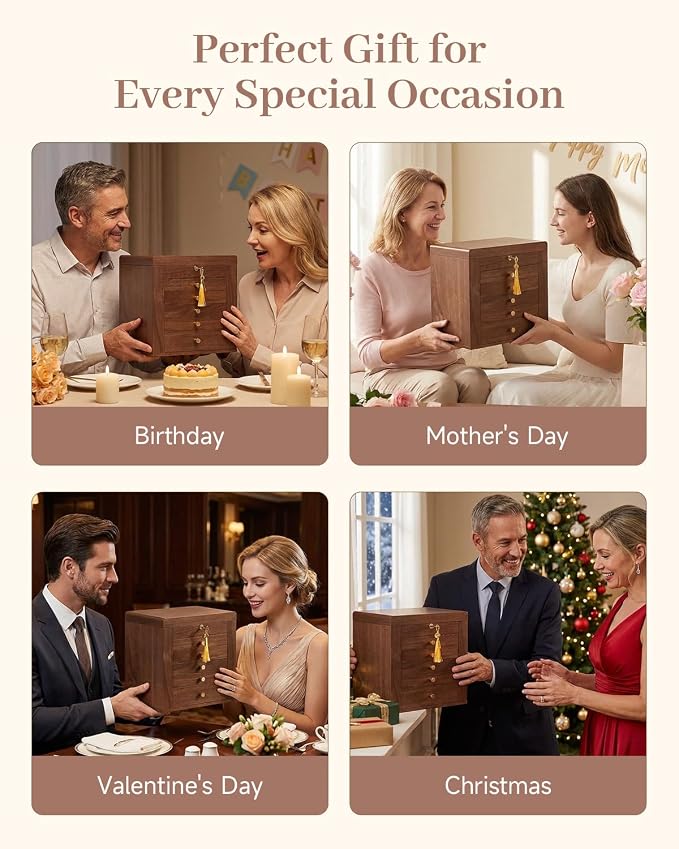 Black Walnut Wooden Jewelry Box Wood Jewelry Organizer with 2 Side Doors Mirror Lockable Classical Style for Watch Necklace Ring Earring Storage Mothers Day Gifts for Mom-5 Layer - Image 7