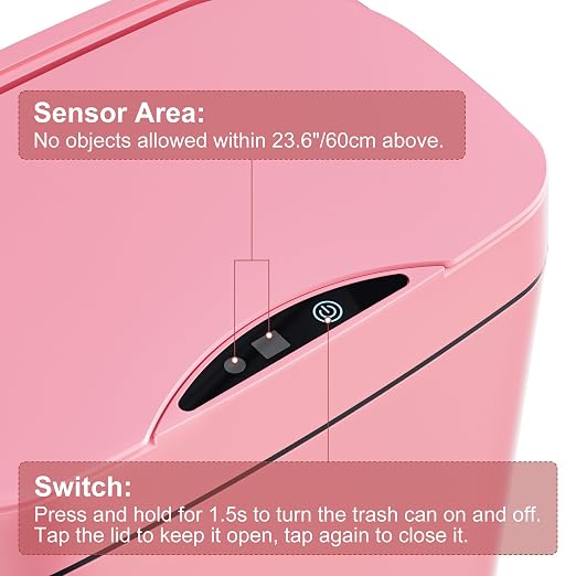 Vanpopubs 2 Pack 2.7 Gal Bathroom Trash Can with Lid, Automatic Trash Can Small Smart Garbage Can Touchless, Slim Motion Sensor Waterproof Plastic Trash Bins for Bedroom Office Kitchen Toilet Pink - Image 6