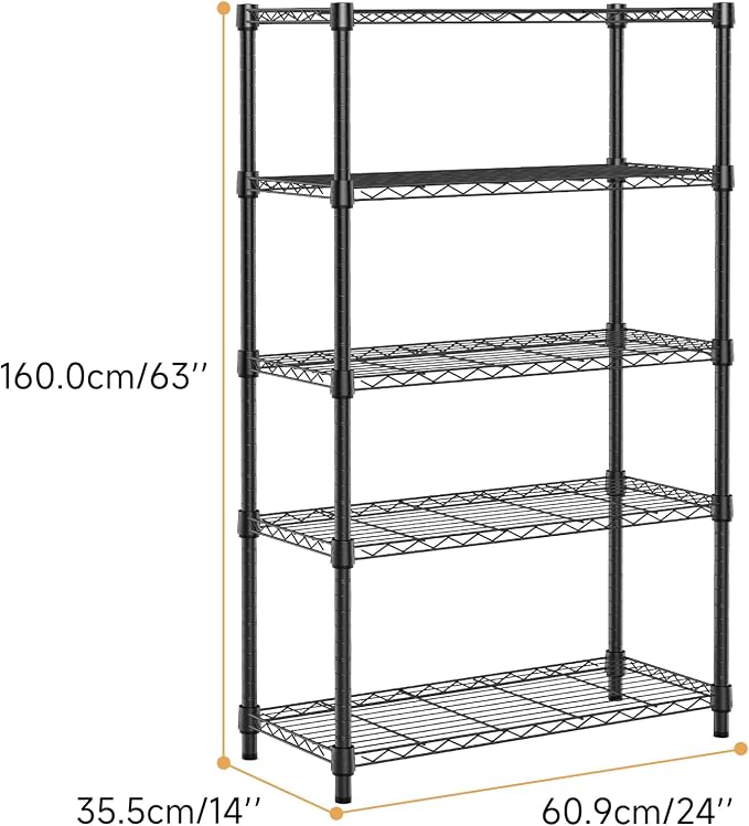 M MZG 1250 lbs Storage Shelving Utility Shelving Unit 5-Tier Utility Shelving Unit Steel Organizer Wire Rack for Home,Kitchen,Office (13.7" D x 23.6" W x 62.4" H) - Image 8