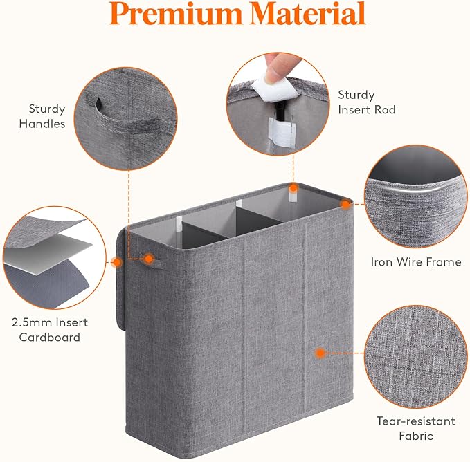Lifewit Triple Laundry Hamper with Lid and Removable Laundry Bags, Large Collapsible 3 Dividers Dirty Clothes Basket with Handles for Bedroom, Laundry Room, Closet, Bathroom, College, 180L Light Gray - Image 2