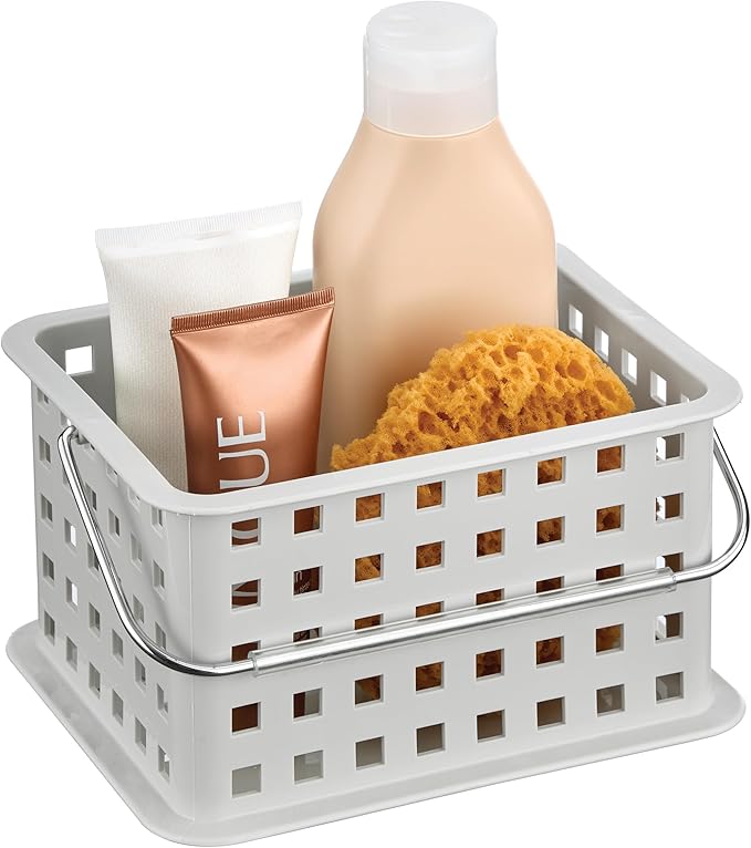 iDesign Shower Caddy Basket with Handle for Bathroom or College Dorm, Light Gray, Made in USA by iDesign