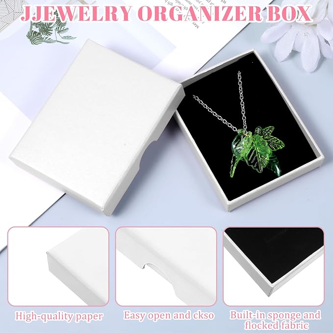 3 Pack Small Jewelry Gift Box, Necklace Bracelet Earring Cardboard Organizer, Cardboard Jewellery Box with Lids, Square Jewellery Gift Boxes for Birthday Xmas Christmas Wrapping (White) - Image 3