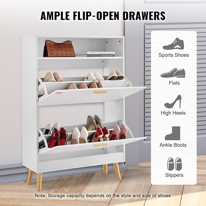 VEVOR Shoe Storage Cabinet for Entryway, 31.5" D x 9.4" W x 47.3" H, White - Image 5
