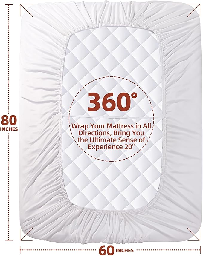 Queen Mattress Pad, Deep Pocket Quilted Premium Mattress Protector, Anti-Shift Design, Extra Elastic Strap, Soft Breathable & Noiseless Mattress Cover, Fit up to 22" (60x80 Inches, White)