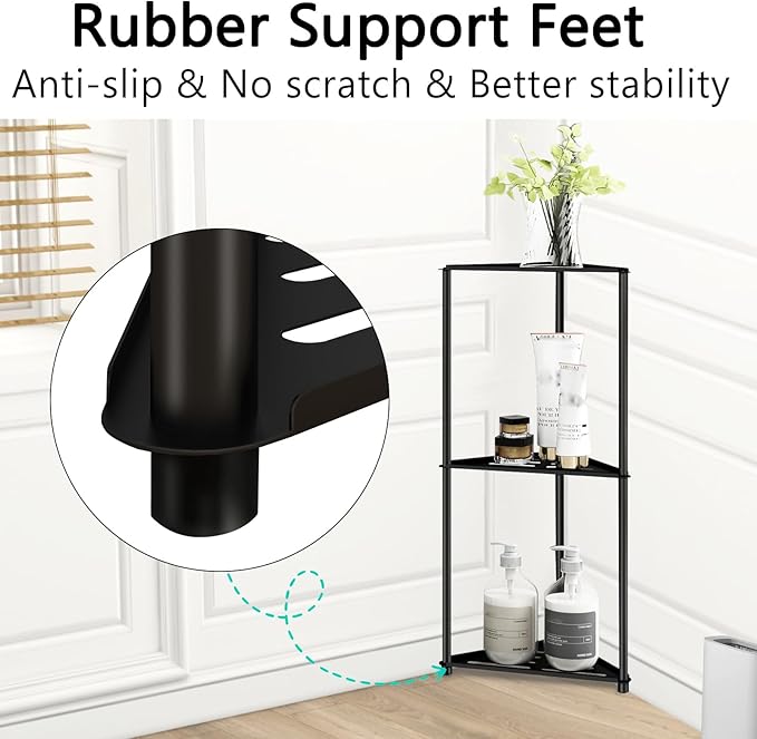 Standing Shower Caddy Corner, 3 Tier Stainless Steel Shower Organizer Stand, Rustproof Corner Shower Shelves, Corner Shower Caddy Bathroom Shower Stand, Black - Image 5