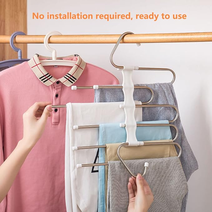 Upgrade Azeroth Pants Hangers 4 Pack Space Saving S-Type Stainless Steel Clothes Pants Hangers,Anti-Slip Design,Clothes Closet Storage Organizer for Pants Jeans Trousers Skirts Scarf - Image 3