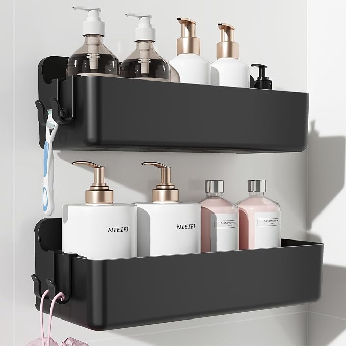Nieifi Adhesive Wall Shelf, Shower Shelves, Shower Organizer for Bathroom Organization (Black, 2 pieces) by Nieifi