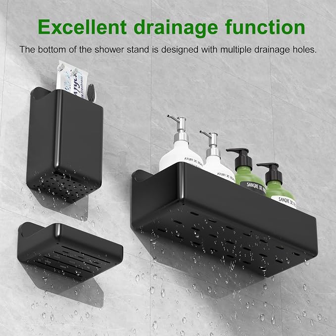 Adhesive Shower Caddy 6 Pack Rustproof Shower Shelves for Inside Shower No Drilling Bathroom Organizers and Storage with Soap Holder Large Rack Clear Black - Image 5