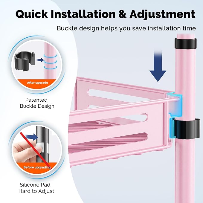 HAMITOR Corner Shower Caddy Tension Pole: Quick Installation 4-Tier Rustproof Bathroom Organizer Shelves for Bathtub Shampoo Storage - 47-121 inch Adjustable Floor Standing Bath Rack Holder - Pink - Image 2
