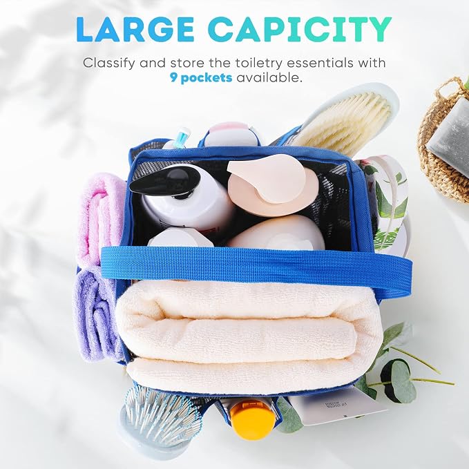 EUDELE Mesh Shower Caddy Portable for College Dorm Room Essentials,Shower Caddy Dorm with 8-Pocket Large Capacity for Beach,Swimming,Gym,Travel essentials, Blue - Image 2