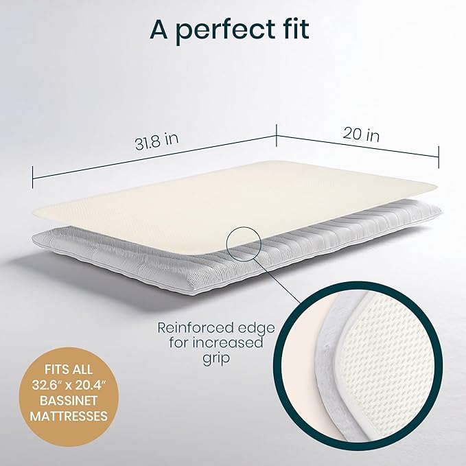 Tutti Bambini 100% Waterproof Bassinet Mattress Protector - Premium Ultra Breathable Bassinet Mattress Pad Cover, Machine Washable, Compatible with CoZee® Bassinets (31.8 x 20 in)