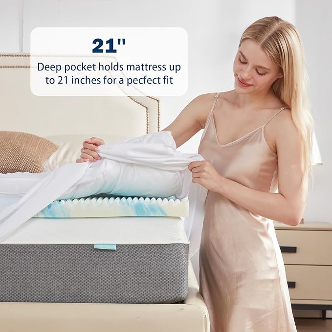 SINWEEK Dual Layer 4 Inch Memory Foam Mattress Topper, Full Size, 2 Inch Cooling 5-Zone Gel Memory Foam Plus 2 Inch Extra Thick Pillowtop Cover, Pressure Relieve Soft Mattress Pad,Light Blue