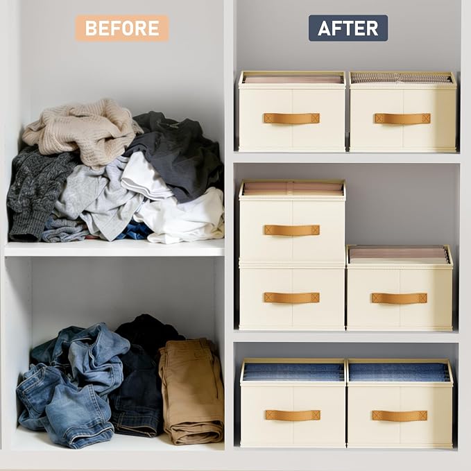 DIMJ Wardrobe Clothes Organizer - Foldable Closet Drawer Organizer Dividers for Jeans, Pants, Sweater, T Shirt, Storage Bins with Handles for Shelf - Image 4