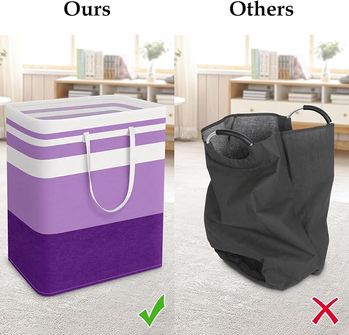 StorageRight Large Collapsible Laundry Basket Hamper with Easy Carry Handles，Freestanding Clothes Hampers for Laundry, Bedroom, Dorm, Towels, Toys, 125L, Purple - Image 5