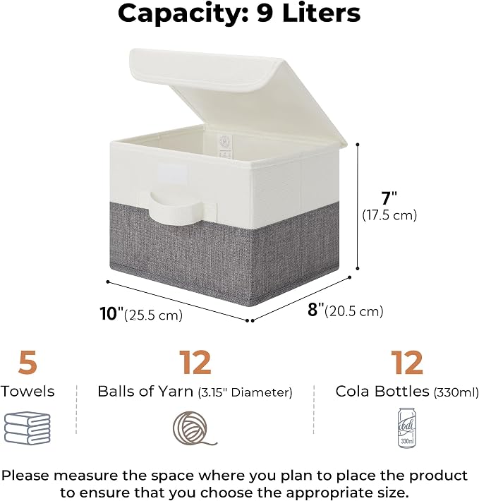 GRANNY SAYS Small Storage Bins with Lids, Small Storage Boxes, Shelf Baskets for Shelf, Collapsible Storage Bins for Living Room, Bedroom, 10x8x7 Inch, White/Gray, 2-Pack - Image 3
