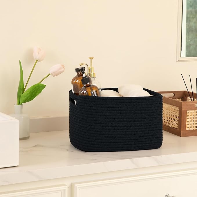 OIAHOMY 4 Pack Storage Baskets for Organizing, Cube Storage Bins for Shelves, Rectangle Storage Baskets With Handles, Woven Baskets for Storage, 16''Lx12''Wx8''H, Black - Image 5