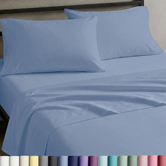 California Design Den Twin Sheets Set - Natural 100% Cotton Sheets with 12" Pockets, Soft Sateen Weave, Breathable and Durable Bedding Set for Dorm Rooms, College (Blue Hydrangea)