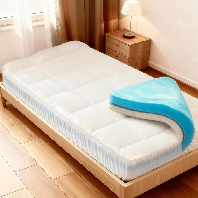 Dual Layer Twin XL 4 Inch Memory Foam Mattress Topper for College Dorm, 2 Inch Cooling Gel Memory Foam and 2 Inch Down Alternative Pillow Top Mattress Pad Cover 8-24 Inch Deep Pocket