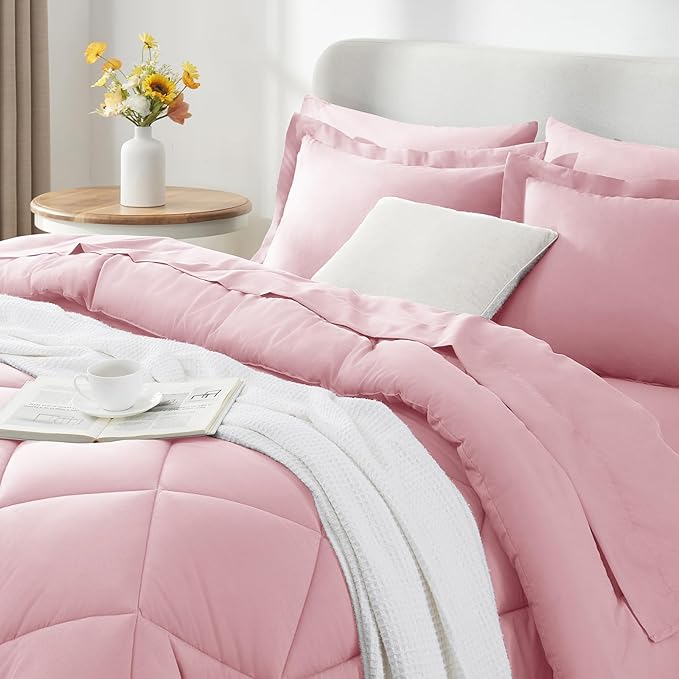 CozyLux Twin Comforter Set with Sheets Pink - 5 Pieces Bed in a Bag Twin, All Season Bed Set for Girls and Boys, Bedding Set with Down Alternative Comforter, Sheets, Pillowcase & Sham