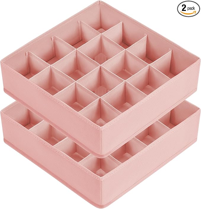 Joyoldelf Sock Drawer Organizer Divider, 16-Cell Underwear Organizers and Storage Fabric Drawer Organizer for Socks, Lingerie, Ties, 2 Packs Pink by APPRECIATELIFERELAXYOURSOUL