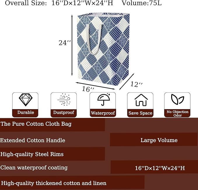Waterproof Laundry Hamper Collapsible Laundry Basket Leather Handle Laundry Bag Large Clothes Storage Toy Organization for Bathroom Bedroom Laundryroom College Dorms (LXY-888) - Image 2