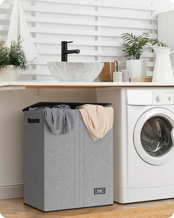 SOLEDI Double Laundry Hamper with Lid, 130L Clothes Hamper 2 Section, Laundry Basket with Removable bag, Bed room decor aesthetic, laundry room organization, Home and dorm room essentials - Image 8