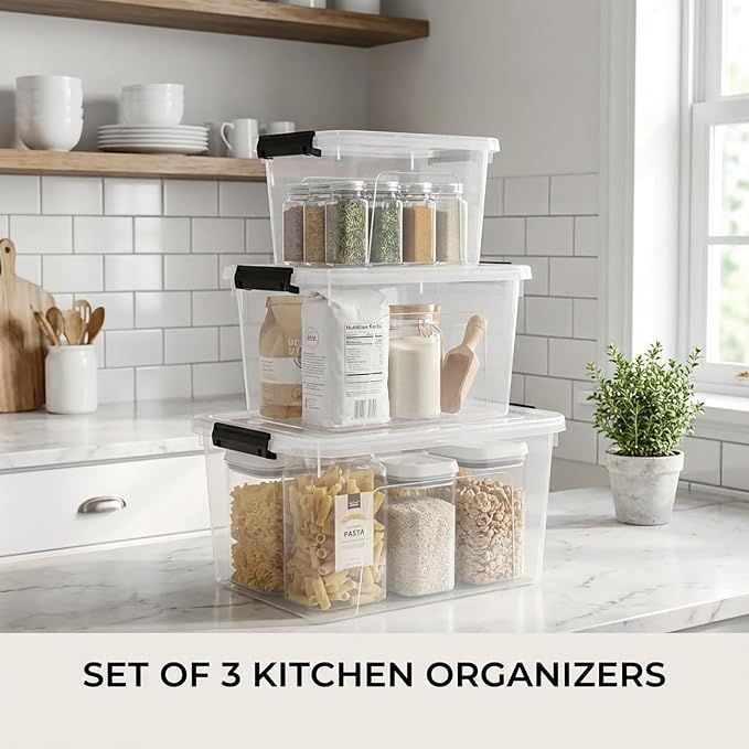 Clear Storage Latch Box/Bin, 3-Pack Plastic Organizing Container with Handle and Lids (7QT/16QT/22QT) - Image 5