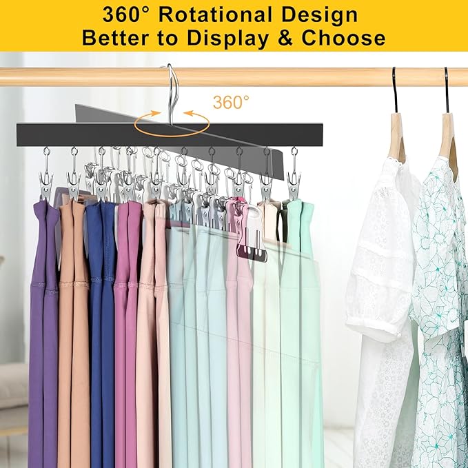 Legging Organizer for Closet, Pants Hangers with Clips Holds 20 Leggings, Jeans, Hats, Shorts, Socks, 360° Rotating Space Saving Hanging Clothes Organizer for Closet Storage 2Pcs - Image 2