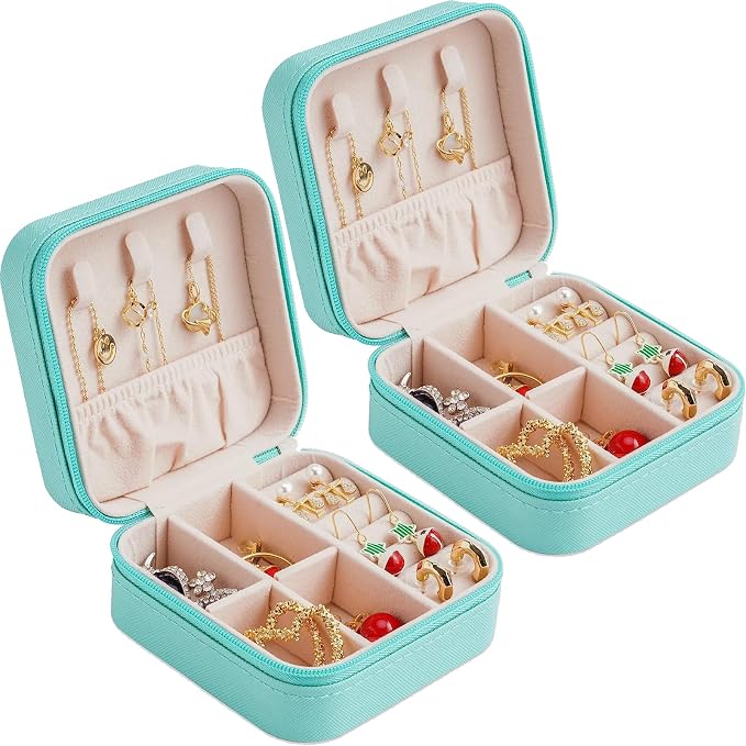 Neveika Portable Travel Mini Jewelry Box Leather Jewellery Ring Organizer Case Storage Gift Box Girls Women (bluex2). - Image 7