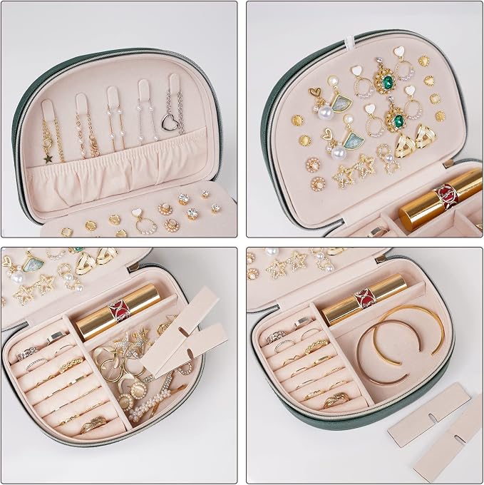 ProCase Travel Size Jewelry Box, Medium Portable Seashell-Shaped Jewelry Case, 2 Layer Jewelry Organizer in PU Leather for Women -Emerald - Image 3