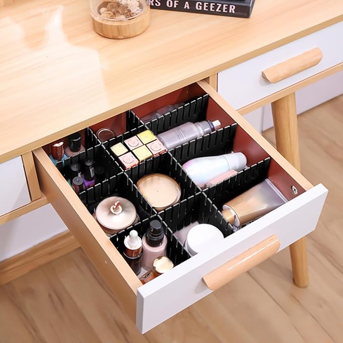 ShineMe Drawer Dividers 8pcs Adjustable Plastic Divider Household Storage Thickening Sub-Grid Finishing Shelves for Home Tidy Closet Stationary Makeup Socks Underwear Scarves Organizer (Black) - Image 4