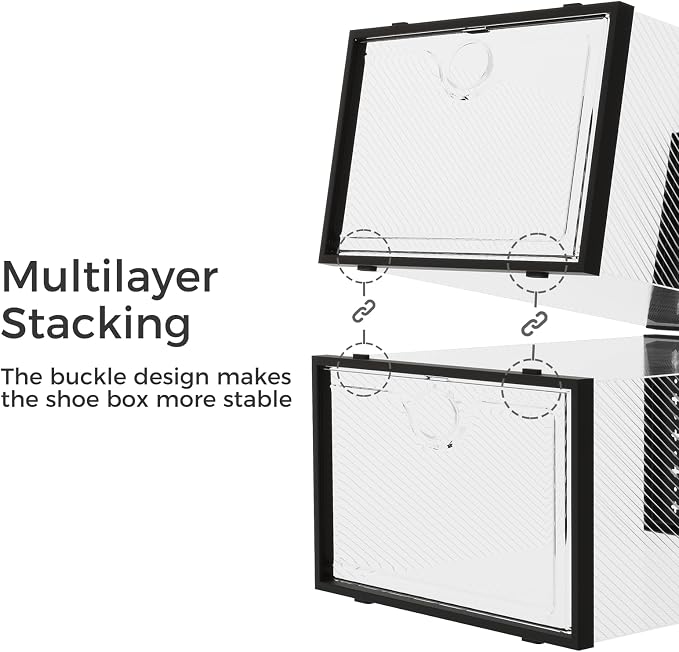 Pinkpum 15 Pack X-Large Shoe Storage Boxes Fit Size 11, Shoe Organizer for Closet Clear Plastic Stackable Shoe Dispaly Case Bins Holder, Sneaker Storage for Sneakerheads Black - Image 8