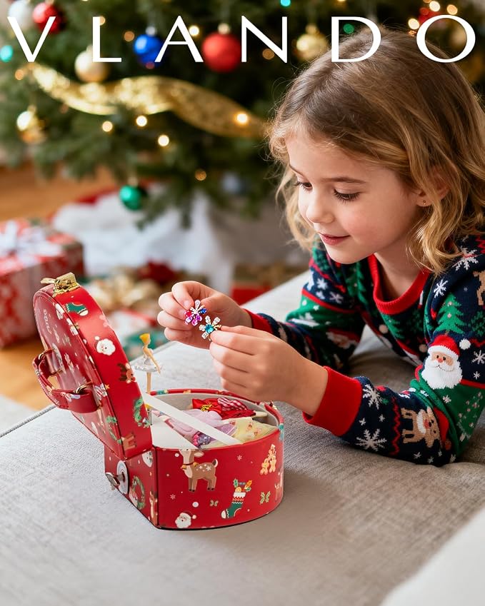 Vlando Christmas Gifts for Girl, Musical Jewelry Box for Girls, Small Kid Music Box with Ballerina for Party Bedroom Decor, Gifts for Girls Kids - Christmas Red - Image 7