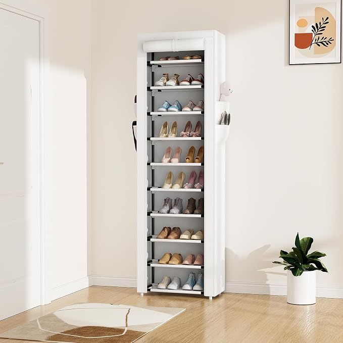 ROJASOP Shoe Rack with Covers 10 Tier Large Shoe Organizer Tall Shoe Closet Storage for 20-22 Pairs Shoe and Boot, Free Standing Shoe Rack Organizer for Closet, Entryway, Bedroom, White - Image 2