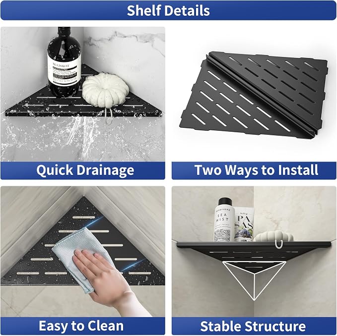Corner Shower Shelf 10" Matte Black 304 Stainless Steel Slot Design Recessed Corner Shelf Bathroom Grout in Shelf for Tiled Wall - Image 2