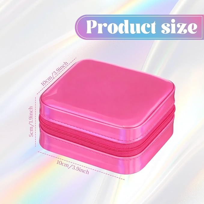 Nosiny 2 Pack Travel Jewelry Case with Mirror Small Laser Jewelry Box Organizer Gifts for Mother's Day Women Rings Earrings(Rose Red and Dark Blue) - Image 2