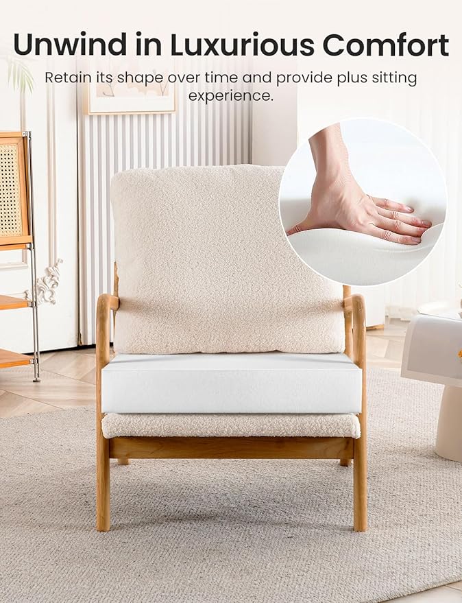 Mixcous Mid Century Modern Accent Chairs for Living Room, 23” Wide Comfy Chair for Bedroom, Small Cozy Sherpa Reading Chairs for Adults, 108° Lounge Arm Chair with Detachable Cover, 5.5" Foam Cushion